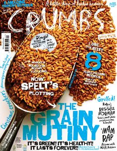 the cover of cereals magazine with spoon and scoop full of brown grains on it