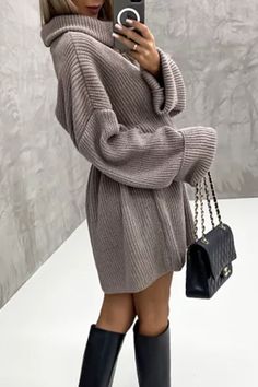 Steps Dresses, Off Shoulder Fashion, Elegant Pattern, Oversized Dress, Long Sleeve Sweater Dress, Sweater Material, Fur Fashion, Style Elegant, Color Khaki