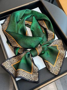 Urban Leopard Printed Silk Imitation Scarf GREEN-One_size Ways To Wear A Scarf, Vintage Silk Scarf, Printed Balloons, Maxi Knit Dress, Canvas Handbags, Simple Bags, Scarf Hat, Leopard Pattern, Printed Silk