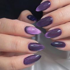 Purple Velvet Nails, Purple Nails Aesthetic, Ephemeral Tattoo, Unghie Nail Art, Heels Elegant, Footwear Fashion, Lady Shoes, Purple Nail, Cat Eye Nails