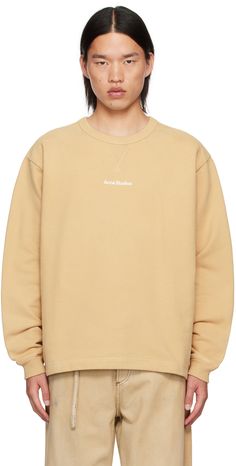 Organic cotton French terry sweatshirt. · Rib knit crewneck and cuffs · Logo bonded at chest · Dropped shoulders Supplier color: Wheat beige Acne Shop, Workout Sweatshirt, French Terry, Acne Studios, Apparel Accessories, Top Brands, Rib Knit, Organic Cotton, Crew Neck