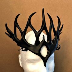 "Adjustable Leather Crown for RenFaire or CosPlay ♥ Waterproofed ♥ Optional Swarovski crystals ORDER ANY COLOR - Shown in matte finish 10\" x 12\" (widest and highest points) Great CosPlay accessory for Elf King, Evil Queen, Sorceress, or villian. Wear for Renaissance Faire Queen or Princess costume! CosPlay as an Evil Fairy Queen, RolePlay as an evil Master or Dominatrix! ADJUSTABLE: Secured with crisscrossed cord ties in the back of the crown, similar to how a bodice is laced, provides adjusta Amazon Warrior Costume, Fantasy Crown, Evil Fairy, Elf King, Leather Crown, Warrior Costume, Night Elf, King Crown, Black Crown