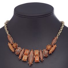 Ready-to-wear jewelry is great for counter sales or giving as a gift. Gold-finished steel and "pewter" (zinc-based alloy) necklace features copper and bronze faceted resin cabochons. Necklace Resin, Everyday Jewelry, Lobster Claw, Gift Necklace, Ready To Wear, Copper, Chain, Gold, Gifts