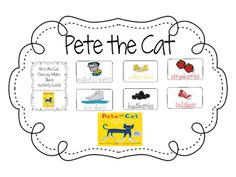 the pete the cat book is shown with pictures and words on it's cover