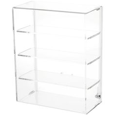 a clear shelf with three shelves on each side