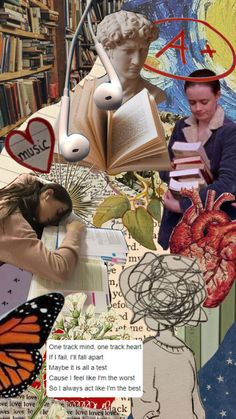 collage with images of books, butterflies and people