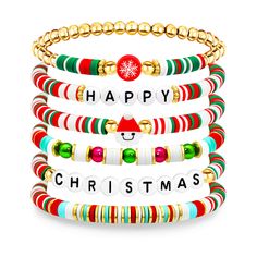 PRICES MAY VARY. Happy Christmas Bracelets: You will receive a set of 6 Christmas bracelets with snowflakes, Santa Claus patterns, and "HAPPY", "CHRISTMAS" beads. Classic Christmas colors, red, white and green, bring these Christmas bead bracelets, perfect for the Christmas atmosphere! Size & High Quality: Christmas preppy bracelets made of decent quality beads, crystal beads and Soft pottery chip, lead free, nickle free, lightweight comfort and durable for all season wear. The Christmas beaded Preppy Xmas Bracelets, Christmas Clay Bead Bracelets, Christmas Beaded Jewelry, Valentines Day Accessories, Christmas Preppy, Burr Basket, Christmas Tree Beads, Christmas Beads, Holiday Bracelets