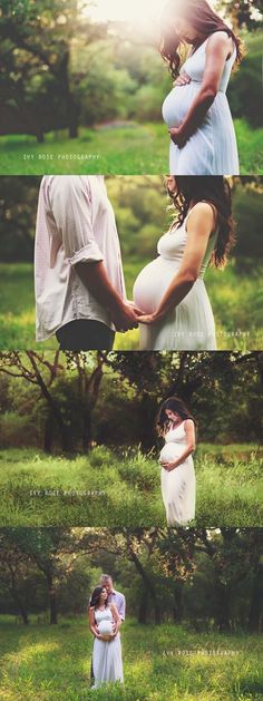 two pregnant women are standing in the grass with their hands on each other's belly