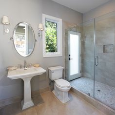 the bathroom is clean and ready to be used by someone in their home or business