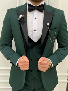 Partoni Royal Green Slim Fit Tuxedo freeshipping - BOJONI – VICLAN Green Tux, Green Wedding Suit, Wedding Tux, Prom Tuxedo, Emerald Green Weddings, Pants Gift