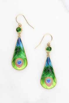 Cloisonne Enamel Jewelry, Enamel Jewellery, Cloisonne Earrings, Green Peacock, Georgian Jewelry, Polymer Clay Diy, Fine Art Jewelry, Peacock Green, Earrings Inspiration