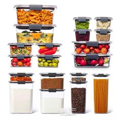 a bunch of containers filled with different types of food