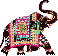 an elephant with colorful designs on it's body