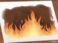 a drawing of flames on a piece of paper that looks like it has been burned