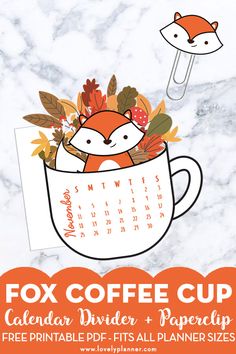 the fox coffee cup calendar is on display