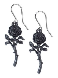 The Romance of the Black Rose Gothic Earrings Pewter Earrings, Alchemy Gothic, Impossible Dream, Alternative Jewelry, Gothic Earrings, Rose Pendant, 925 Silver Earrings, Black Earrings, Gothic Jewelry