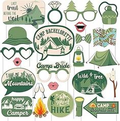 the camping photo booth props are ready to be used for your next outdoor adventure party