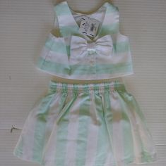 Nwt In Like New Condition Super Cute Stripes Has A Cute Bow Cute Striped Cotton Sets, Green Playful Sets For Spring, Casual Play Sets For Spring, Playful Green Sets For Spring, Playful Green Spring Sets, Playful White Sets For Spring, Playful Green Tops For Playdate, Playful Green Top For Playdate, Cute Green Sets For Spring