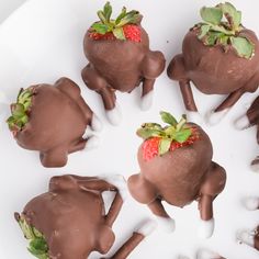 chocolate covered strawberries are arranged in the shape of elephants