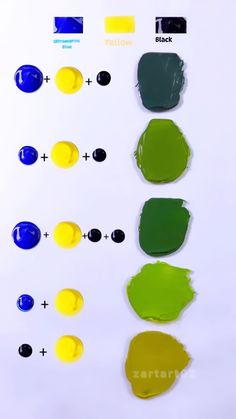 the different shades of paint are shown in this image, including green and yellows