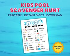 kids pool scavenger hunt printable instant digital