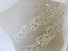 Beaded lace appliqué in off white for wedding belt applique, garters, bridal hair accessories Lace Sash, Wedding Belt, Wedding Dress Belt, Handmade Projects, Shoulder Belt, Bridal Veils, Color Beads, Wedding Belts, Beaded Trim