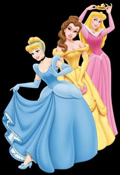 three disney princesses in dresses with one wearing a tiara