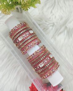 ⚜️ New launch :: Customized Bridal Kundan Bangles in baby pink with white stone combo with hangings ✨ ⚠️Strictly don’t copy our designs. Respective copyright actions will be taken accordingly 💌 We’re exclusively specialized in silkthread shining finishing and intricate stone finishing 🥰🥰 💥💥 Follow @maya_venba_boutique for upcoming exquisite bangles collections and exclusive finishing ❣️ ❣️ DM/Whatsapp - 8637452661 to get customized ❣️ Bridal bangles and bulk orders are accepted for all ... Bridal Kundan Bangle Set, Bride Bangles Indian Bridal, Lehenga Bangles, Bangles For Lehenga, Kundan Bangles Design, Diy Kundan Jewellery, Bride Bangles, Diy Bangles