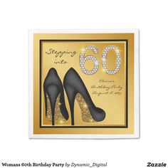 a 50th birthday party with high heel shoes and sparkles on the bottom, in gold