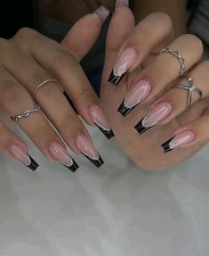 Ballerina Nails Black Design, Black Acrylic Nails, Formal Nails, French Tip Acrylic Nails, Blush Nails, Long Acrylic Nails Coffin