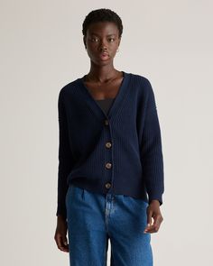 Discover the ultimate blend of comfort and sustainability with our 100% Organic Cotton Oversized Boyfriend Cardigan. This versatile piece effortlessly complements any outfit for everyday wear. Made from soft organic cotton, it's both eco-friendly and cozy. Complete with a button-down front and a classic fisherman stitch, this timeless cardigan is the perfect addition to any outfit. Looking for our cashmere iteration? Check it out hereAlso offered in sizes 1X-3X.  | Quince | Women's OverSized Boy Relaxed Fit Cotton V-neck Outerwear, Versatile Knit Outerwear With Relaxed Fit, Relaxed Fit V-neck Cardigan For Everyday, Everyday V-neck Relaxed Fit Cardigan, Versatile Cotton Sweater With Relaxed Fit, Cotton V-neck Outerwear With Relaxed Fit, Relaxed Fit V-neck Cotton Outerwear, Cotton Cardigan For Workwear In Relaxed Fit, Oversized Cotton Cardigan For Work