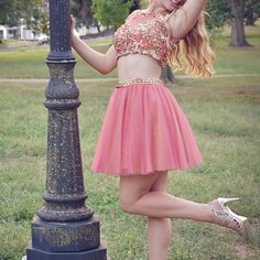 2 Piece, Gold/Pink/Orange Hue Sherri Hill Homecoming Dresses, Sherri Hill Dresses, Sherri Hill, Piece Dress, Pink Gold, Pink Orange, Homecoming Dresses, Pink And Gold, 2 Piece