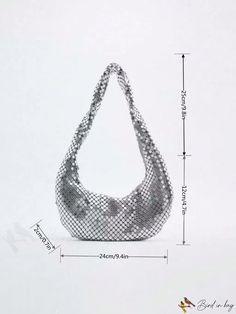 BirdinBag - Stylish Compact Silver Hobo Bag with Zipper - Minimalist and Chic Mini Hobo Bag, Silver Bag, Silver Bags, Bag With Zipper, Silver Zipper, Word Wrap, Hobo Bag, All Over Print, Evening Bags