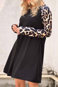 Black Leopard Splicing Pocket Mini Dress Loungewear Sets, Black Leopard, Loungewear Set, Mini Dresses, Skirted Swimwear, Outerwear Women, Maternity Clothes, Mini Black Dress, Dress Brands