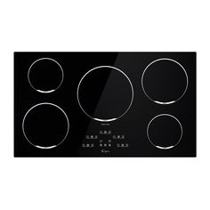 a black electric cooktop with four burners and knobs on the front side