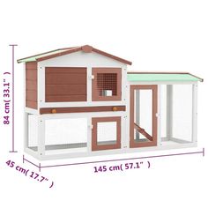 a white and brown chicken coop with measurements