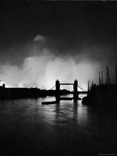 size: 24x18in Photographic Print: Tower Bridge Against Fires Burning on London's Docks, Ignited During German Air Raid Attack on City by William Vandivert : Artists London Skyline, Interesting History