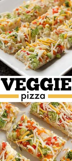 this veggie pizza is loaded with cheese, broccoli and other vegetables