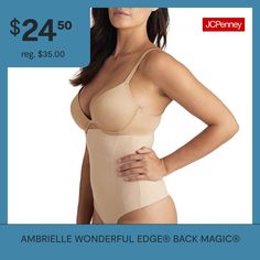 Contour your curves with Ambrielle women's Wonderful Edge® high-waist thong shapewear. This tag-free body shaper is made from breathable fabric with a comfortable stretch for extra tummy control with firm support combined with the brand's Back Magic® technology for an overall smoothing look.Features: Back Support, Silicone Grips, Back SmoothingConcerns: Torso + Back, Waist, Tummy SolutionsRise: High RiseSupport: Firm SupportFiber Content: 64% Nylon, 36% SpandexFabric Description: WovenC… Back Support, Body Shaper, Body Shapers, Shapewear, Breathable Fabric, Overalls, High Waist, High Waisted, Wonder