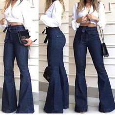 Babysbule Clearance Womens Jeans Fashion Ladys High Waisted Lacing Stretch Wide Leg Jeans Bell-Bottomed Pants - Walmart.com Vestiti In Jeans, Wide Leg Pants Jeans, Flare Denim Jeans, 90's Fashion, Boyfriend Jean, Denim Collection, Bell Bottom Pants, High Waisted Jeans, Waist Jeans