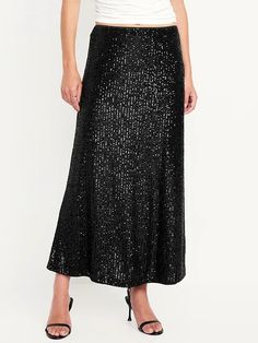 Sequin Maxi Skirt | Old Navy Black Sparkly Skirt, Sparkly Skirt Outfit, Sequin Maxi Skirt, Black Long Skirt, Maxi Sequin Skirt, Sparkly Skirt, Taupe Sweater, Xmas 2024, Sequin Maxi