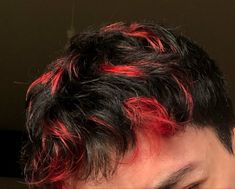 Red Tips Short Hair, Bright Red Hair Men, Red And Black Hair Male, Red Highlights On Dark Hair Men, Hair Dye Ideas Short Hair Boy, Men’s Hair Dye Ideas