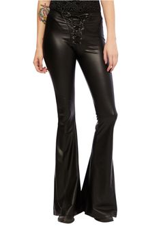 Leather Bell Bottom Pants, Leather Bell Bottoms, Paint It Black, Bell Bottom Pants, Faux Leather Fabric, Flared Pants, You Rock, Bell Bottom, Leather Fabric