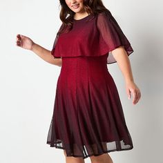 This Danny & Nicole women's plus cape dress is a super-chic style to impress at your next event or a holiday soiree. Made from a glittery ombre chiffon, this glam knee-length dress has a cape overlay with short sleeves, a concealed zip closure and a fit-and-flare silhouette. Wear it with heels and a clutch. Included: 1 Cape(s)Features: Glitter, Hidden ClosureClosure Type: ZipperNeckline: Round NeckSleeve Length: Short SleeveSleeve Style: Cape SleeveApparel Length: 41.13 Inches - Back, 43.25 Inc… Dresses Glitter, Holiday Soiree, Flare Dresses, Cape Dress, Knee Length Dress, Fit Flare Dress, Fit & Flare, Flare Dress, Fit And Flare