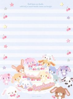 an image of a birthday card with bunnies and rabbits on it's cake