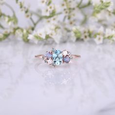 Aquamarine Engagement Ring Unique Oval Cut Ring Rose Gold Wedding Ring Alexandrite Moissanite Cluster Ring Nature Inspired Promise Ring - Etsy Oval Morganite Engagement Ring Rose Gold, Custom Promise Ring, Wedding Rings Alexandrite, Blue Green Sapphire Engagement Ring, Morganite Engagement Ring Oval, Morganite Engagement Ring Rose Gold, Green Sapphire Engagement, Green Sapphire Engagement Ring, Gemstone Wedding