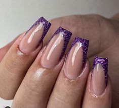 Purple Gel Nails, Glitter French Nails, Nail Art French, Dark Purple Nails, Hoco Nails, Violet Nails, Purple Glitter Nails, Glitter Nails Acrylic