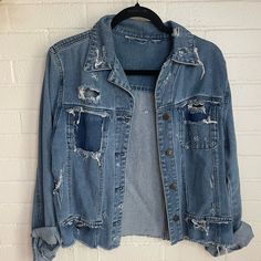 Vintage Chadwicks Jean Jacket Distressed To Perfection. Tiger Patch On Upper Back. Oversized Fit. Ripped Cotton Denim Jacket In Grunge Style, Ripped Cotton Grunge Denim Jacket, Distressed Dark Wash Denim Jacket For Fall, Distressed Denim Blue Jacket For Fall, Trendy Distressed Faded Outerwear, Distressed Denim Jacket With Relaxed Fit For Fall, Distressed Denim Grunge Outerwear, Relaxed Fit Distressed Denim Jacket For Fall, Trendy Faded Distressed Outerwear