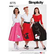 Hit the 50s-theme bash and twirl all night long in these cute rockabilly poodle skirts for Misses. Personalize it using one of the included dog or cat applique patterns. Find this Simplicity sewing pattern at Simplicity.com. Poodle Skirt Pattern, Poodle Skirt 50s, Rockabilly Costume, 1950s Poodle Skirt, Poodle Skirt Costume, Poodle Skirts, Pola Rok, 50s Costume, 1950s Sewing Patterns