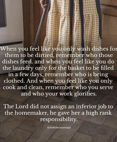 a woman standing in front of a kitchen with an apron on her head and the words, when you feel like you only wash dishes for them to be